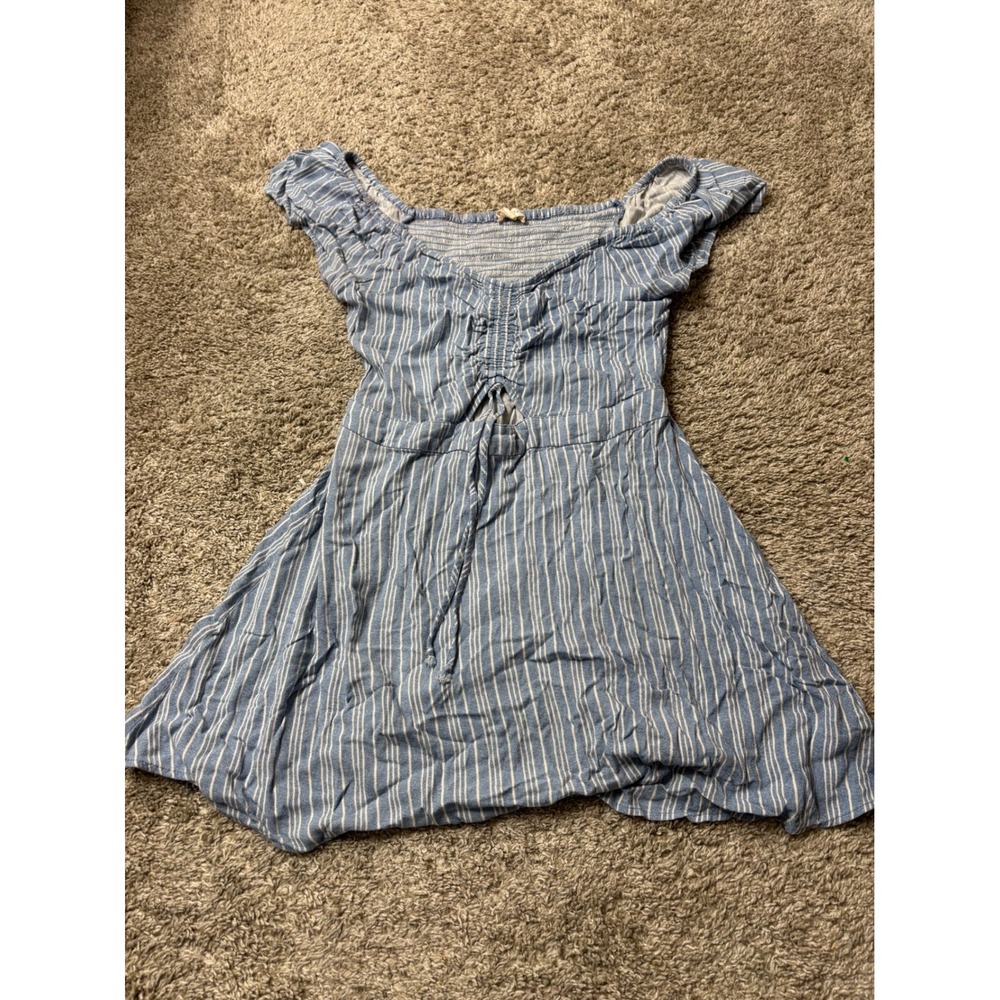 Aeropostale Blue White Striped Smocked Mini Dress Cutout Size M